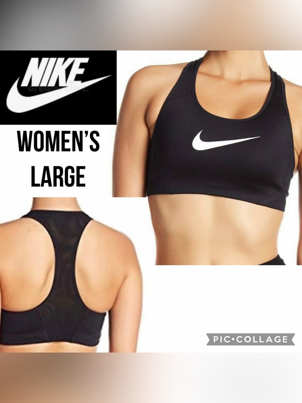 NIKE Womens Sports Bra Victory Shape Black High Support Dri-FIT Racerback Size L